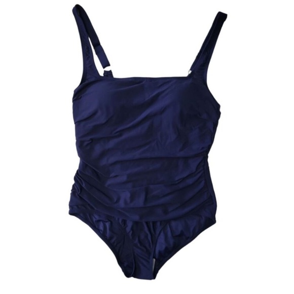 NWT Anne Cole Ladies Adjustable Strap Square Neck One Piece Swimsuit - Navy - Picture 1 of 3